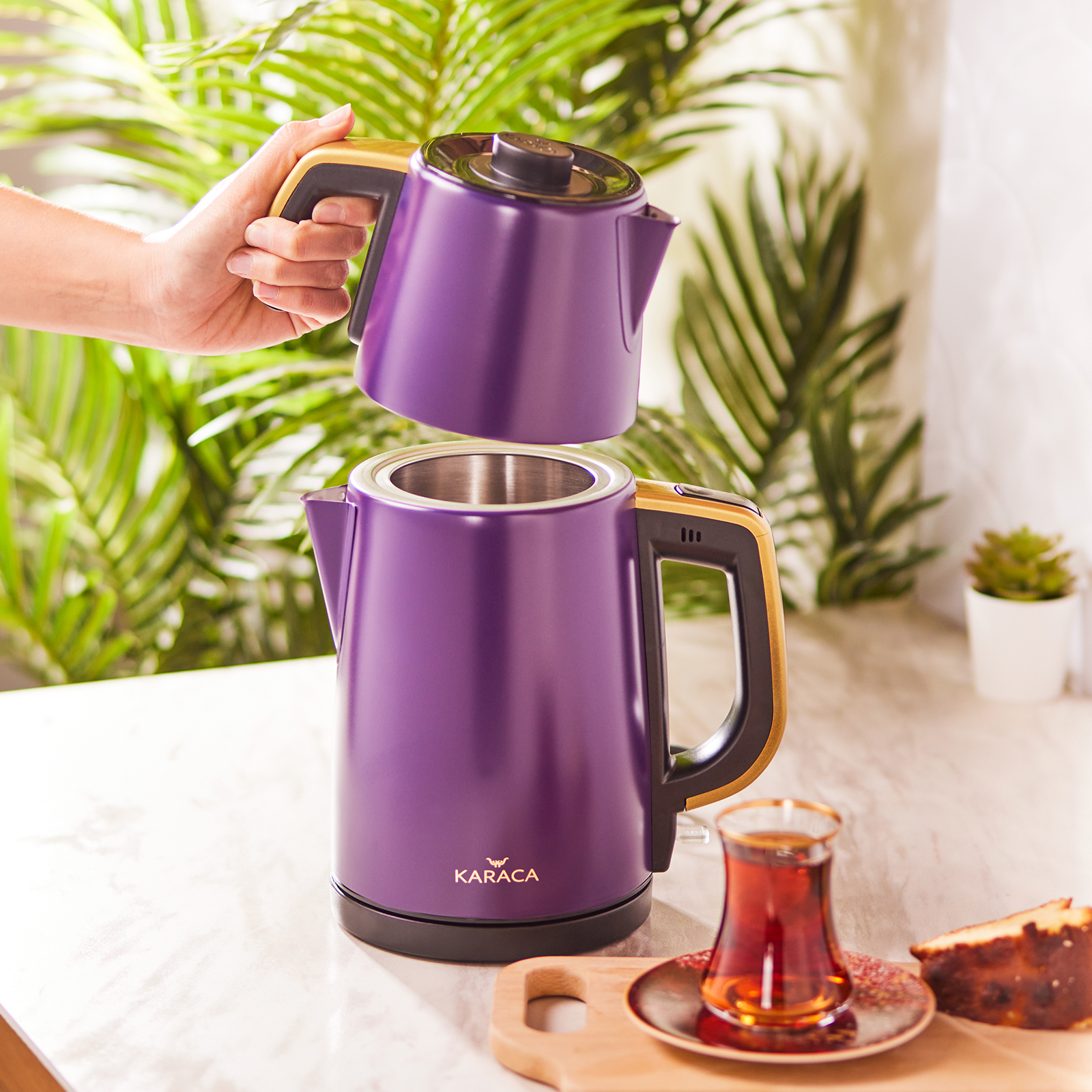 چای ساز برقی کاراجا مدل Retro بنفش